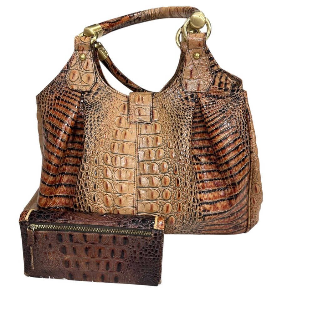 BRAHMIN Melbourne Elisa Toasted Croc Satchel Bag Purse & Wallet - Picture 2 of 16
